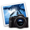 Camera with a polaroid image in the background