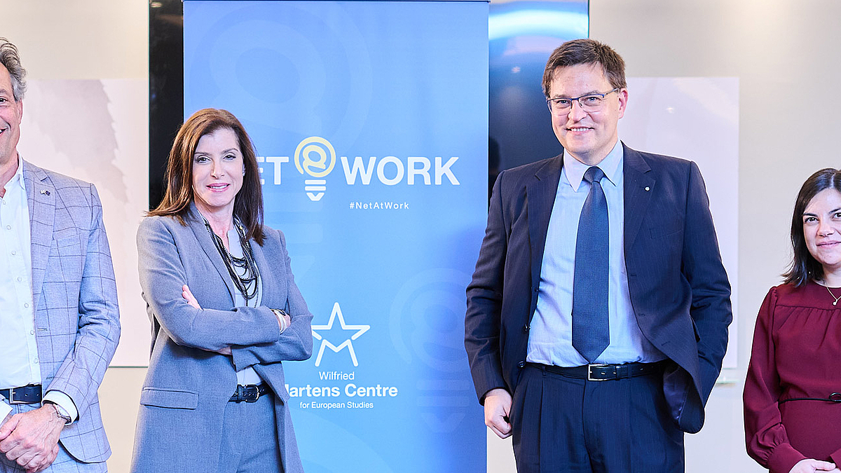 Podiumsdiskussion bei „Net@Work“, (v.l.n.r. Dr. Thomas Leeb, HSS, Anna-Michelle Asimakopoulou, MdEP, Tomi Huhtanen, 